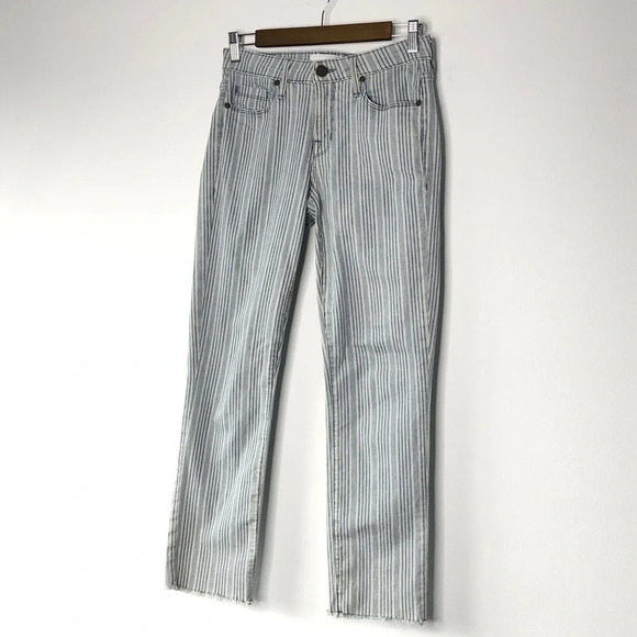 Parker Smith Blue & White Striped Raw Hem Straight Leg Crop Jean Size 25 - Picture 11 of 11
